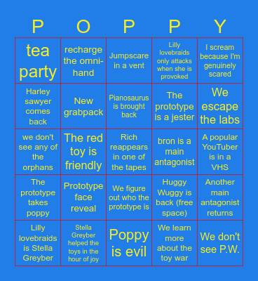 Poppy Playtime Predictions Bingo Card