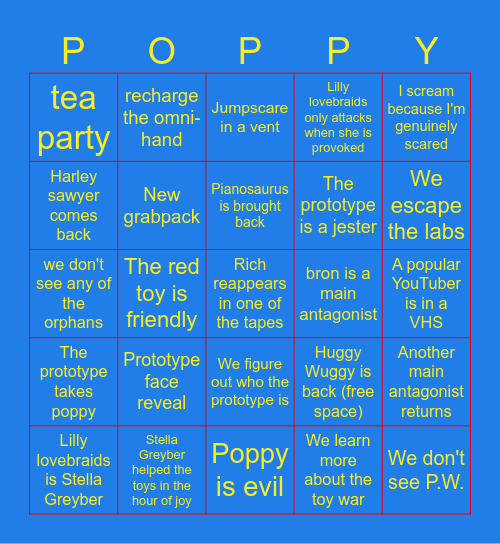 Poppy Playtime Predictions Bingo Card
