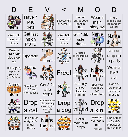 PIMD Mod Appreciation Bingo Card