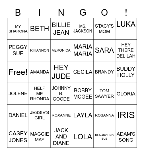 THE NAME GAME Bingo Card