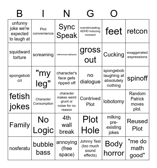Modern Spongebob Bingo Card
