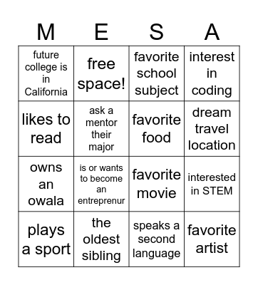 Dorfman Scholar Bingo Card