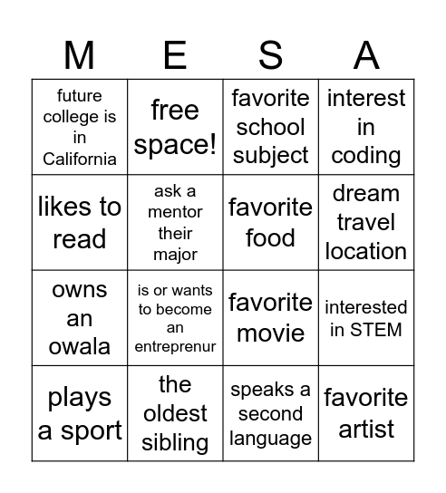 Dorfman Scholar Bingo Card