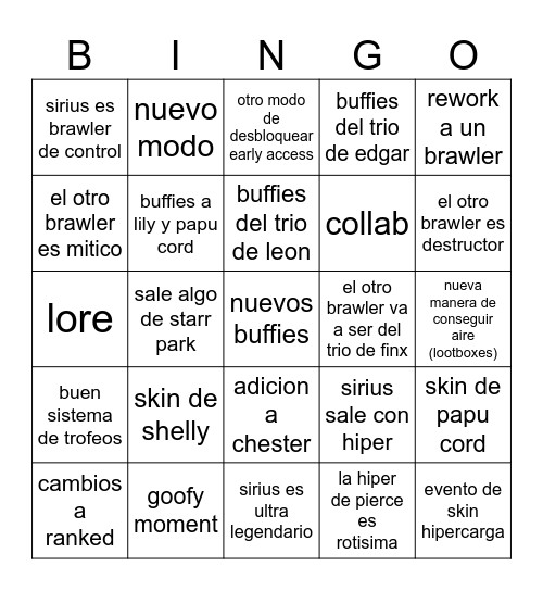 Brawl talk Bingo Card