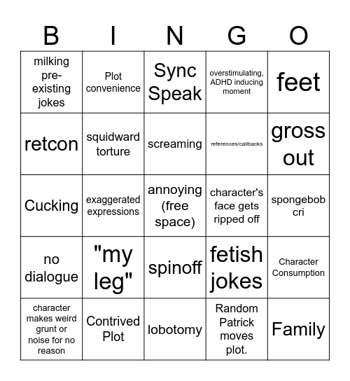 Modern Spongebob Bingo Card