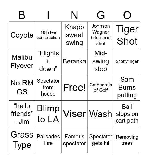 Genesis Invitational Bingo Card