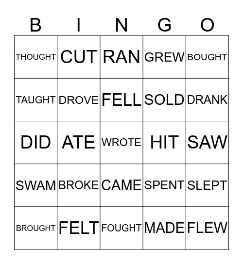 VERBS Bingo Card