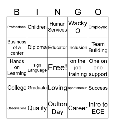 Oulton ECE/EA Bingo Card