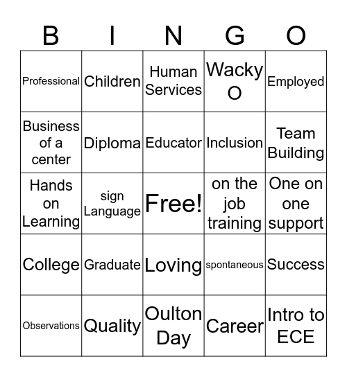 Oulton ECE/EA Bingo Card