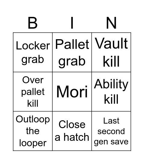 DBD Bingo Card