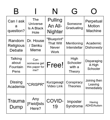 Science Discord Bingo Card