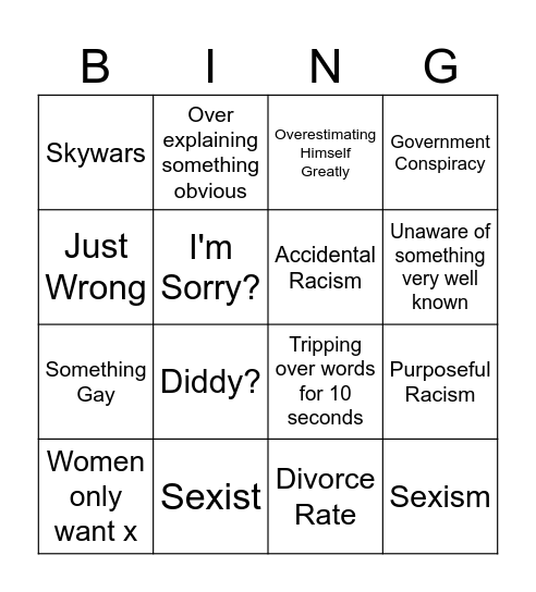 Rad Slop Bingo Card
