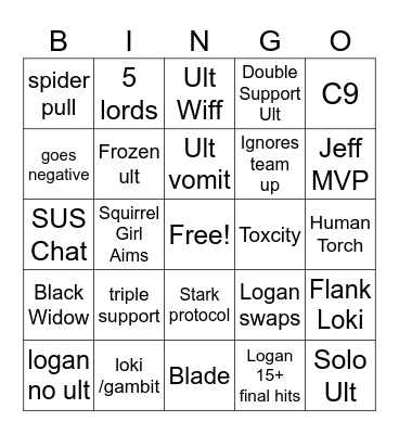 Marvel Blackout Bingo Card