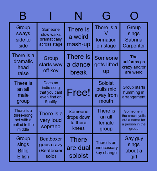 ICCA  A'capella BINGO Card