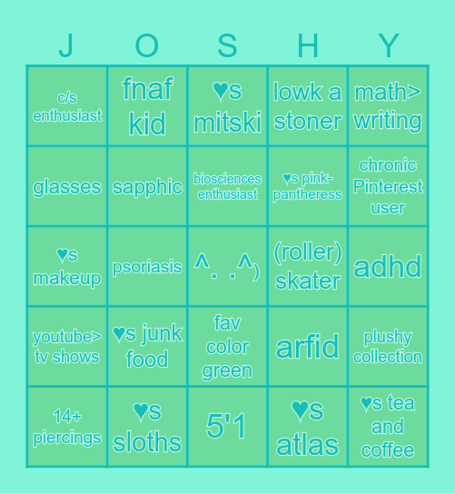 joshytwt bingo Card