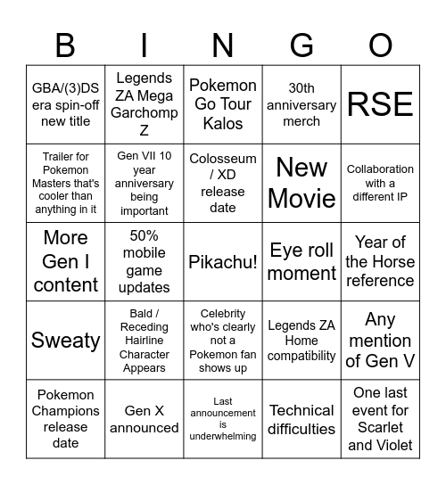 Pokemon Day 2026 Bingo Card
