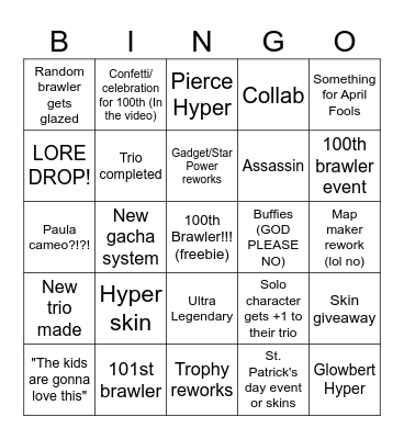 Brawl talk Bingo Card