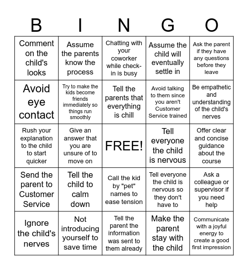 Customer Service Bingo! Bingo Card