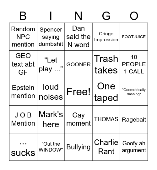 Unstable Table Bingo Card