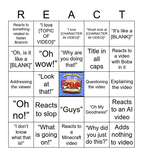 Burger Reacts Bingo Card