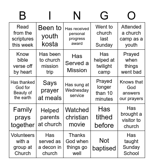 Faith Bingo Card