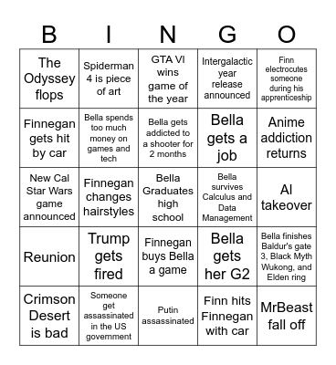 2026 Predictions Bingo Card