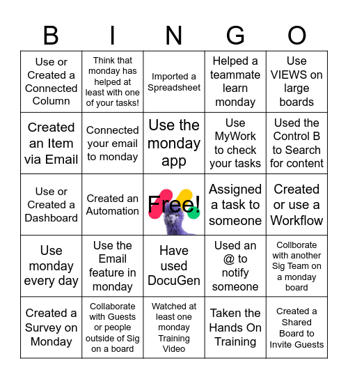 Monday Bingo Card