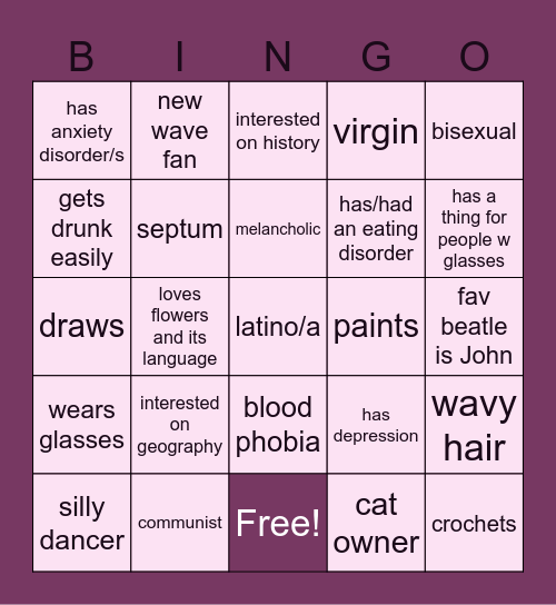Mel's bingo Card