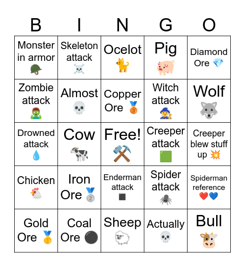 Minecraft LIVE Bingo Card