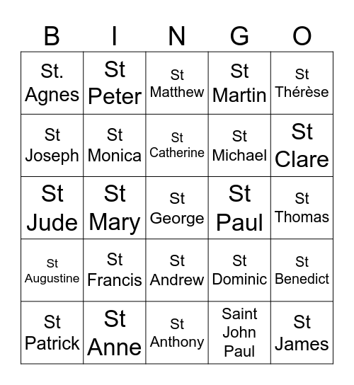 Saints Bingo Card