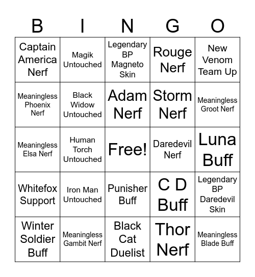 MR 7.0 Bingo Card