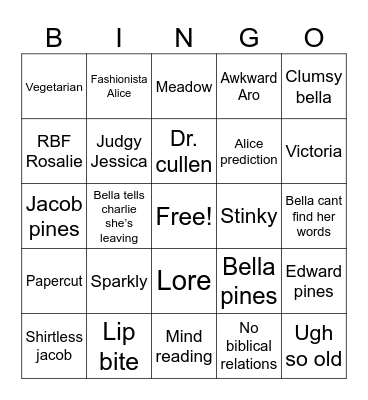 New Moon Bingo Card