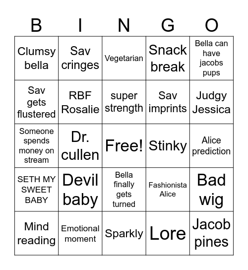 Breaking Dawn part 1 Bingo Card