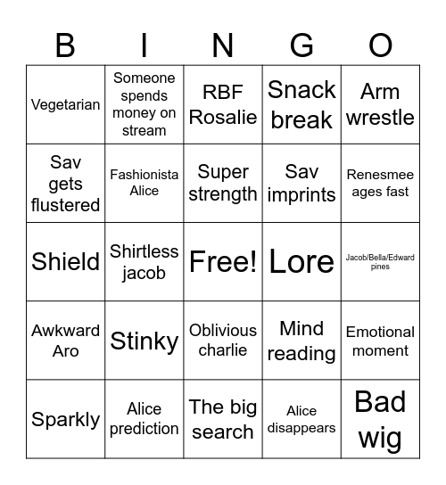 Breaking Dawn part 2 Bingo Card