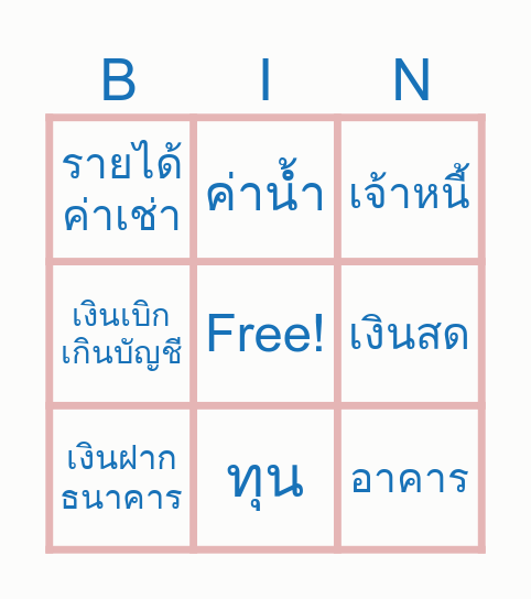 คำศัพท์บัญชี Bingo Card