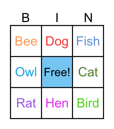 Animal Bingo Card