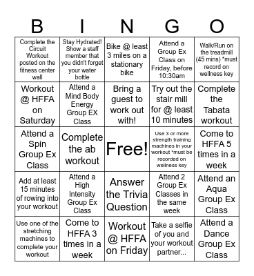 HFFA Active Bingo! Bingo Card