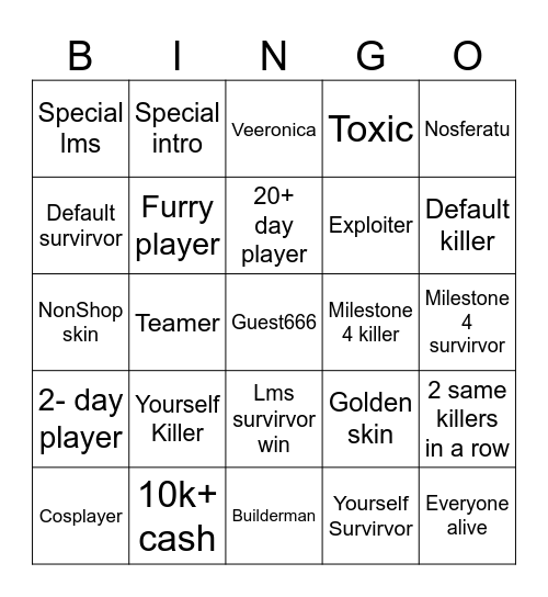 FORSAKEN Bingo Card
