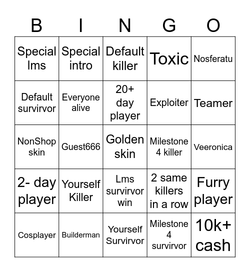 FORSAKEN Bingo Card