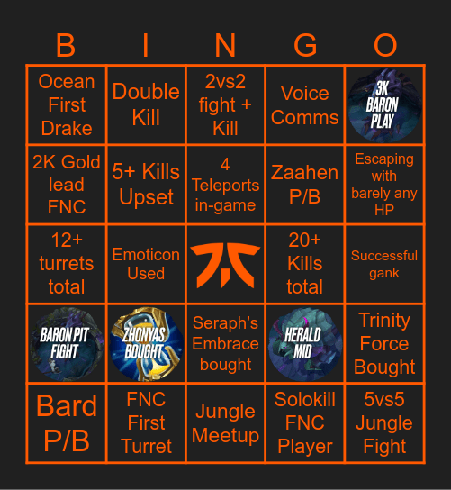 FNC vs VIT G1 (WS26) Bingo Card
