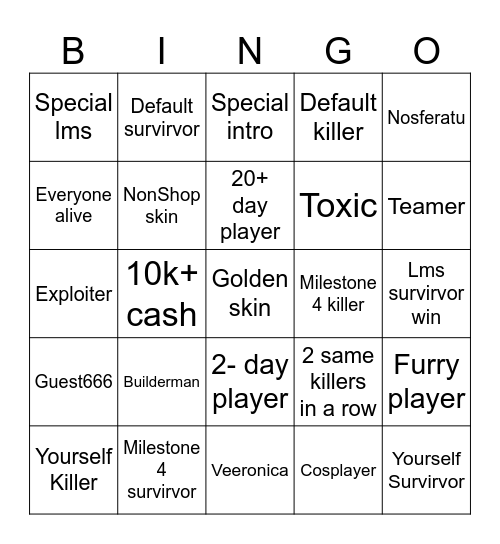 FORSAKEN Bingo Card