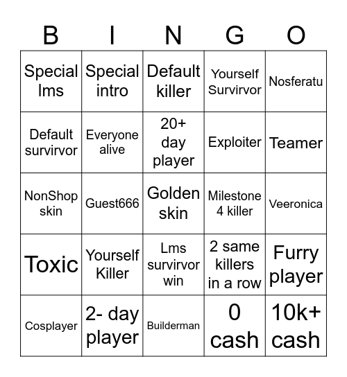 FORSAKEN Bingo Card