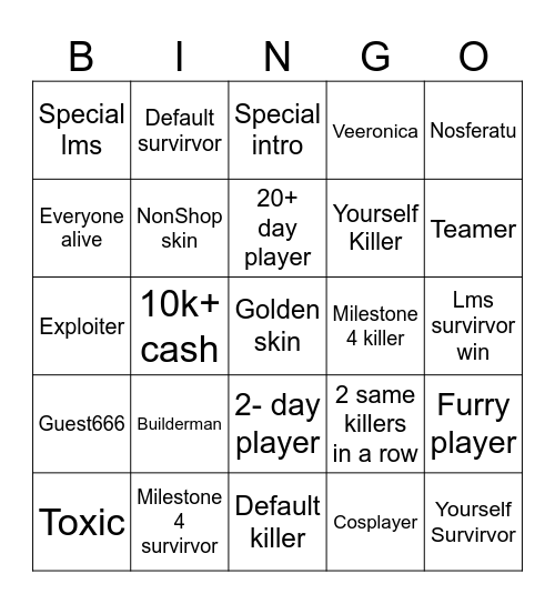 FORSAKEN Bingo Card