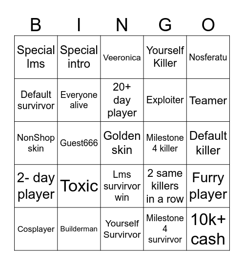 FORSAKEN Bingo Card