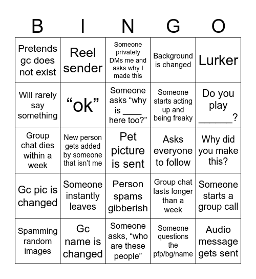 Things that could happen in a new gc Bingo Card