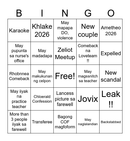 Grade 8 Bingo Card
