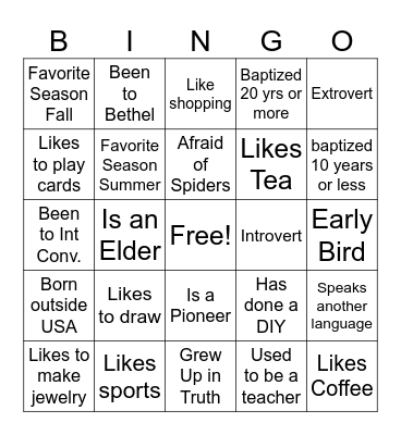 Get To Know You Bingo Card