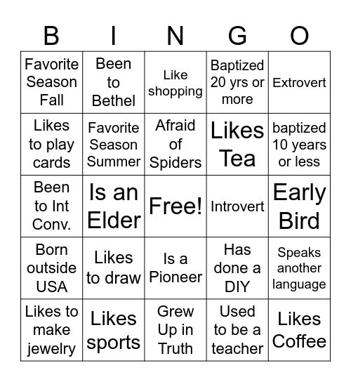 Get To Know You Bingo Card