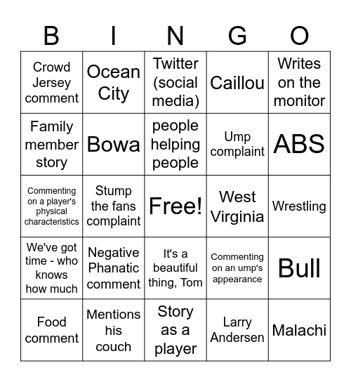 Kruk Bingo Card