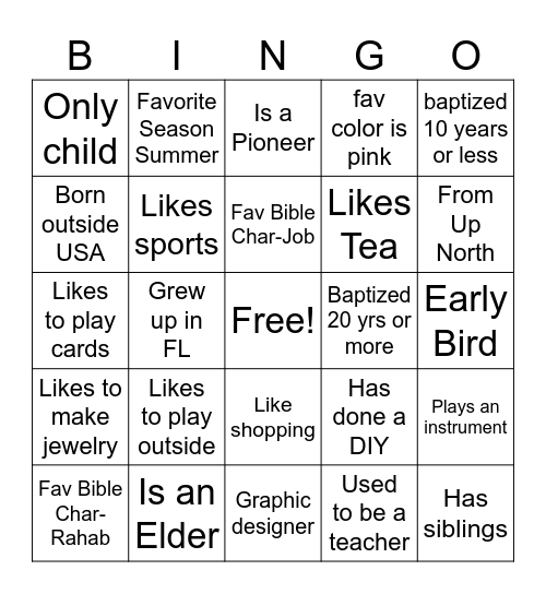 Get To Know You Bingo Card